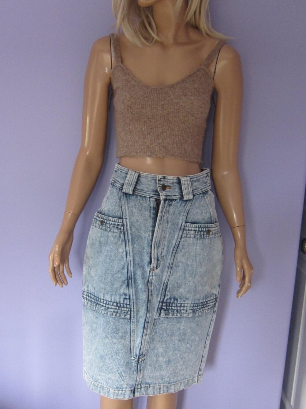 Vintage 80s RUE ROYAL ACID WASH High Waist Seamed DENIM SKIRT